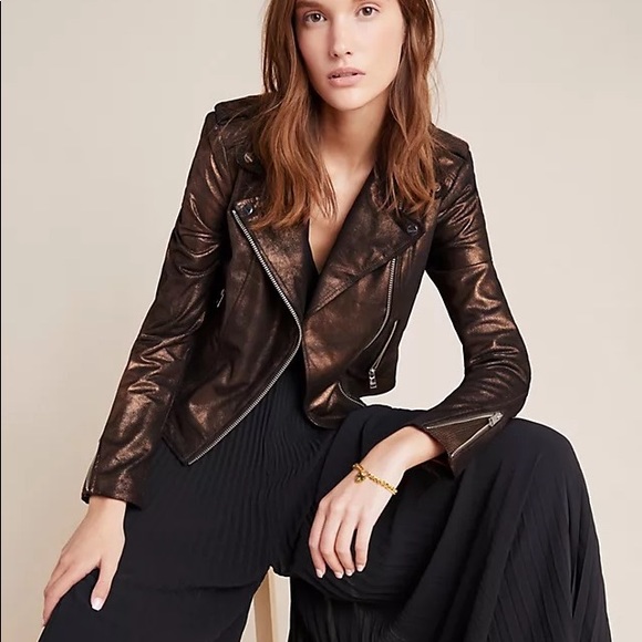 Lamarque Jackets & Blazers - NWT $595 Lamarque Donna Metallic Leather Moto Jacket XS Z147-14